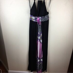Saks Fifth Ave Black Halter Tie Neck Silk Contrast Maxi Dress Size (Tag Missing)